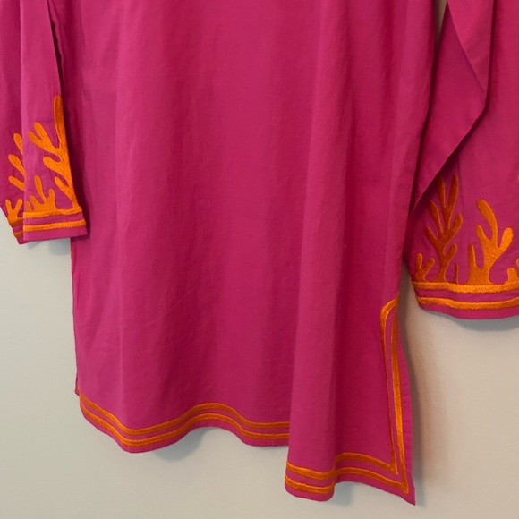 Gretchen Scott Tunic Top Women's Medium Pink Orange Embroidery 3/4 Sleeve cotton - Picture 7 of 7